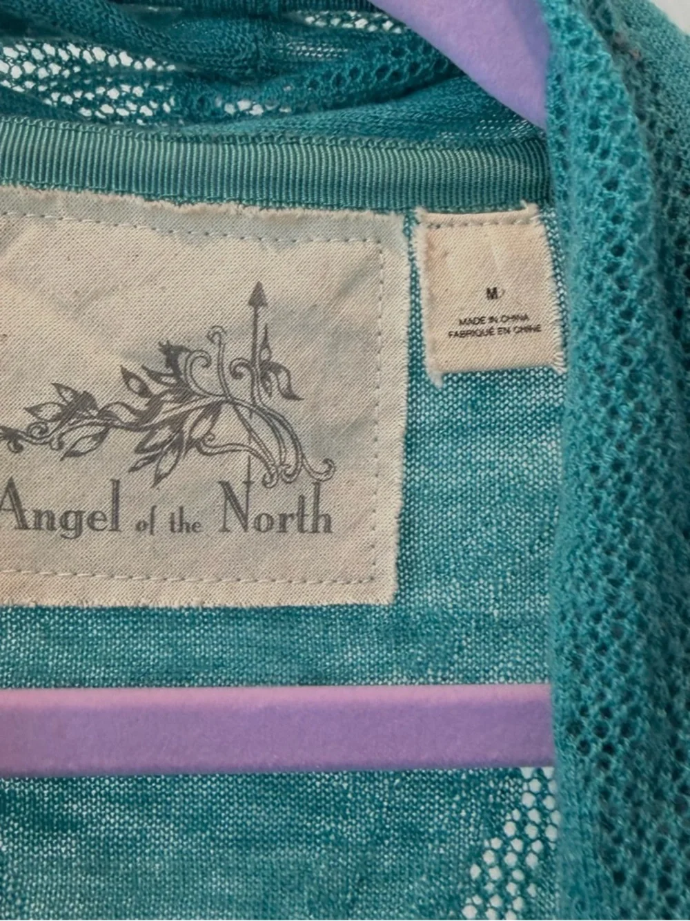 Angel Of The North Brushed-Horizon Open-Front Teal Cardigan Sweater - Picture 13 of 15